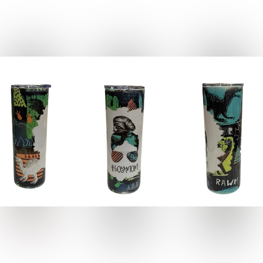 Handmade Boy Mom Stainless Steel Tumbler | 20oz | #BoyMom | Dinosaur Theme